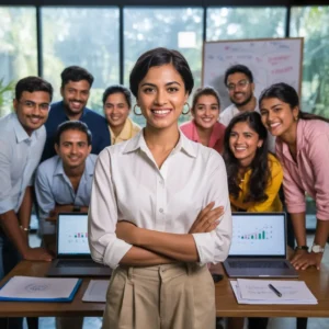 A large, smiling team from Aspire Digital Solutions is posing for a group photo. The team represents the company's collaborative approach to providing digital marketing services in Mysore.