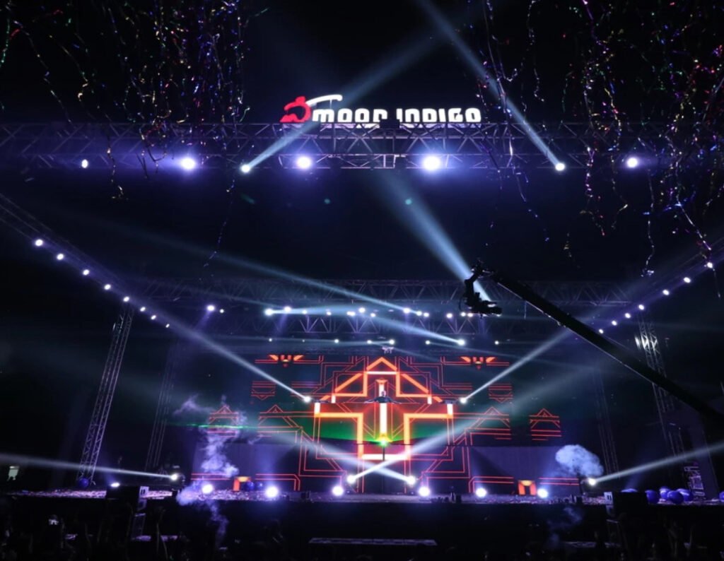 A photo shows a dark gym with several stationary bikes in rows. The background has large posters of people working out. This image would be useful for a marketing campaign by Aspire Digital Solutions to highlight their expertise in creating a brand for a fitness center in Bangalore.