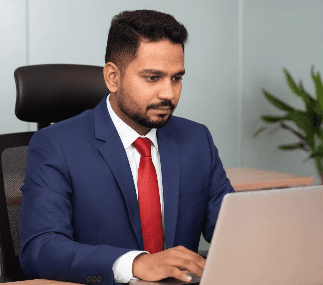 Mohammed Rehan founder of Aspire Digital Solutions working on laptop