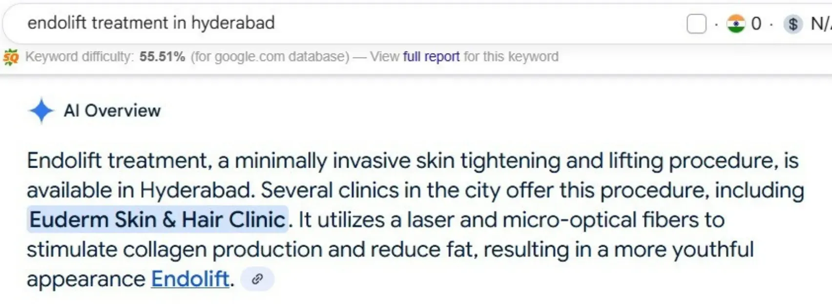 SEO treatment landing page example screenshot