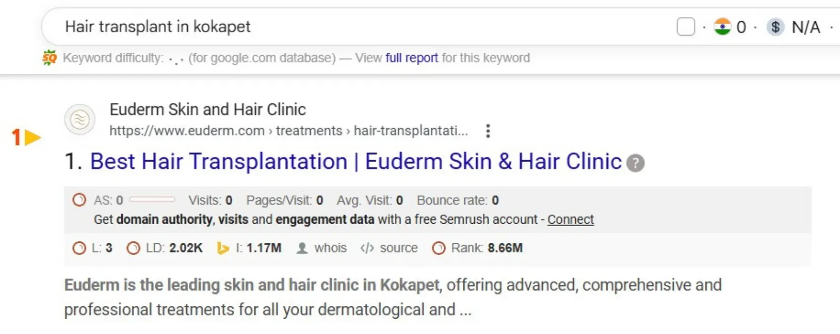 SEO keyword ranking report screenshot