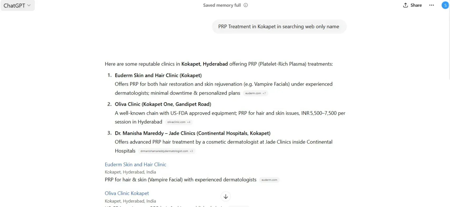 Google Ads copy example screenshot for the clinic
