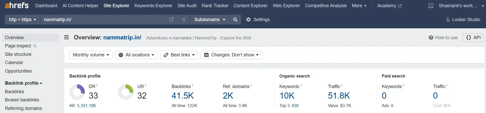 NammaTrip SEO results image