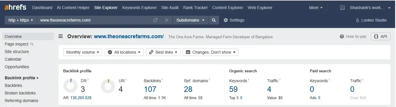 The One Acre Farms SEO screenshots